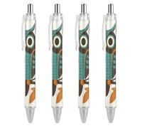 Oudrspo Cute Cartoon Owl And Leaf Ballpoint Pen Retractable Writing Smooth Black Ink Ball Point Pens Office Supplies 4 PCS