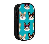 Oudrspo Cute Corgi Glasses and Mustaches Printed Large Pencil Case, Durable Pencil Pouch, Portable Stationery Bag, Stationery Organizer