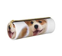 Oudrspo Cute Corgi Printed Leather Zipper Pencil Pouch, Portable Stationery Bag, Organizer Stationery Case, Unisex