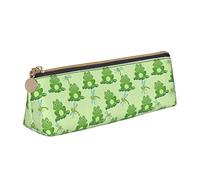 Oudrspo Cute Frog and Dragonfly Pattern Pencil Case Cosmetic Bag Pen Pouch Leather Triangle Storage Bag Zippered Stationery Organizer for Adults Office