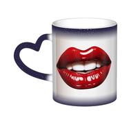 Oudrspo Cute Graphic Red Lips Coffee Mug with Handle 12 Oz, Heat Sensitive Color Changing Mug in The Sky Ceramic Tea Cup, Magic Funny Art Mugs, Porcelain Cup Birthday Gift for Women Men Black