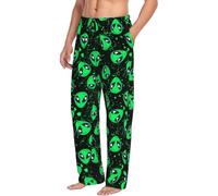Oudrspo Cute Green Alien Print Mens Pajama Pants - Sleep Lounge Pants For Men, Funny Pj Bottoms Pants With Pockets