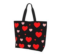Oudrspo Cute Hearts Valentine's Day Tote Bag Beach Travel Reusable Grocery Shopping Tote Bag for Women Girls