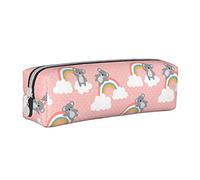 Oudrspo Cute Koala and Rainbow Pencil Pouch Round Pen Case Portable Pencil Bag Leather Organizer with Zipper Cosmetic Pouch Bag