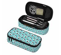 Oudrspo Cute Panda Pen Organizer Bag Chinese Mascot Funny Animal Antics Pose Cartoon Watercolor Pencils Cosmetic Bag Office Stationery Organizer for Teen Blue