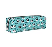 Oudrspo Cute Panda Print Blue Pencil Pouch Round Pen Case Portable Pencil Bag Leather Organizer with Zipper Cosmetic Pouch Bag