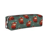 Oudrspo Cute Red Panda Pattern Pencil Pouch Round Pen Case Portable Pencil Bag Leather Organizer with Zipper Cosmetic Pouch Bag