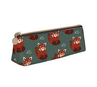 Oudrspo Cute Red Panda Pattern Pencil Pouch Triangle Pen Case Portable Pencil Bag Leather Organizer with Zipper Cosmetic Pouch Bag