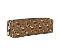 Oudrspo Cute Red Panda Print Pencil Pouch Round Pen Case Portable Pencil Bag Leather Organizer with Zipper Cosmetic Pouch Bag