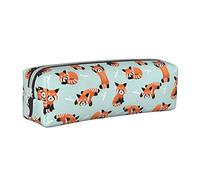 Oudrspo Cute Red Panda Print Pencil Pouch Round Pen Case Portable Pencil Bag Leather Organizer with Zipper Cosmetic Pouch Bag