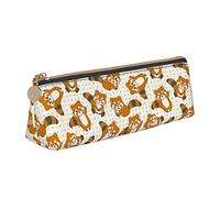 Oudrspo Cute Red Panda Print Pencil Pouch Triangle Pen Case Portable Pencil Bag Leather Organizer with Zipper Cosmetic Pouch Bag