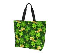 Oudrspo Cute Shamrock St. Patrick's Day Large Canvas Shoulder Tote Top Handle Bag for Gym Beach Travel Shopping