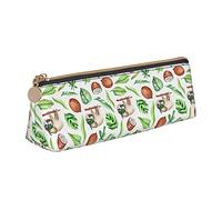 Oudrspo Cute Sloth Coconut Leaves Pencil Case Cosmetic Bag Pen Pouch Leather Triangle Storage Bag Zippered Stationery Organizer for Adults Office