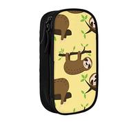 Oudrspo Cute Sloths On Yellow Lemons Printed Large Pencil Case, Durable Pencil Pouch, Portable Stationery Bag, Stationery Organizer