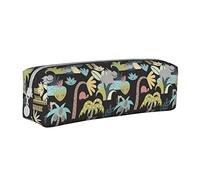 Oudrspo Cute Tropical Hippo Pattern Pencil Pouch Round Pen Case Portable Pencil Bag Leather Organizer with Zipper Cosmetic Pouch Bag