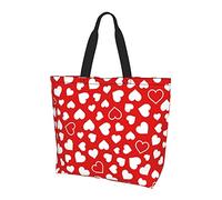 Oudrspo Cute Valentine's Day Hearts Pattern Tote Bag Beach Bag Travel Reusable Grocery Shopping Bag Tote for Women Girls