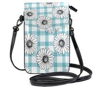 Oudrspo Daisy Blue Plaid Crossbody Phone Purse Small Shoulder Bag Cell Phone Pouch Leather Wallet Best Gift for Valentines Day,Anniversary,Birthdays