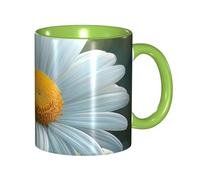 Oudrspo Daisy Double Color Ceramic Coffee Mug(11oz) Classic Round Handle Microwave Safe Tea Cup with Smooth Glossy Finish for Office and Home