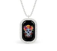 Oudrspo Day of The Dead Sugar Skull Custom Necklace for Women Rectangle Pendant Necklaces Fashion Jewelry Gifts Gold Silver