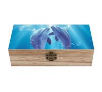 Oudrspo Dolphins in Love Wooden Keepsake Box Decorative Memory Storage Box with Hinged Lid Small Jewelry Keepsake Boxes for Storing Gift Pictures Letters Time Capsule