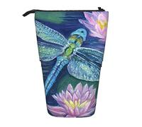 Oudrspo Dragonfly Painting Standing Pencil Case, Cute Pen Pouch, Telescopic Stationery Pouch Makeup Cosmetics Bag for Women Office