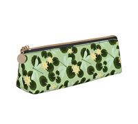 Oudrspo Dragonfly with Plants Pencil Pouch Triangle Pen Case Portable Pencil Bag Leather Organizer with Zipper Cosmetic Pouch Bag