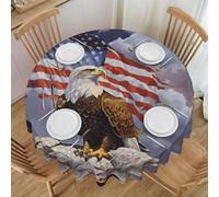 Oudrspo Eagle with USA Flag Print Round Tablecloth - 60 Inch, Water Resistant Washable Polyester Table Cloth for Buffet Table, Holiday Party, Dinner, Wedding