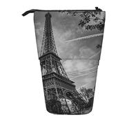 Oudrspo Eiffel Tower Pattern Standing Pencil Case, Cute Pen Pouch, Telescopic Stationery Pouch Makeup Cosmetics Bag for Women Office