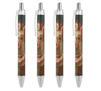 Oudrspo Elegant Pig with Floral And Glasses Ballpoint Pen Retractable Writing Smooth Black Ink Ball Point Pens Office Supplies 4 PCS