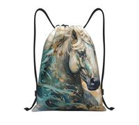Oudrspo elegant white horse Drawstring Bags for Women Men, Printed Lightweight Sports Gym String Bag, Waterproof Drawstring Backpack Snackpack Cinch String Bag