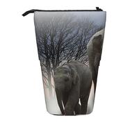 Oudrspo Elephant in The Fog Standing Pencil Case, Cute Pen Pouch, Telescopic Stationery Pouch Makeup Cosmetics Bag for Women Office