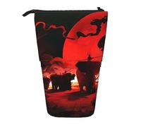 Oudrspo Elephants Red Standing Pencil Case, Cute Pen Pouch, Telescopic Stationery Pouch Makeup Cosmetics Bag for Women Office