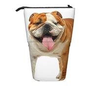 Oudrspo English-Bulldog Standing Pencil Case, Cute Pen Pouch, Telescopic Stationery Pouch Makeup Cosmetics Bag for Women Office