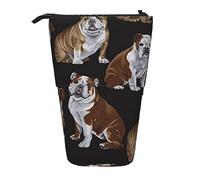 Oudrspo English Bulldog Standing Pencil Case, Cute Pen Pouch, Telescopic Stationery Pouch Makeup Cosmetics Bag for Women Office