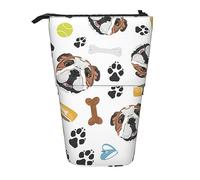 Oudrspo English Bulldog Standing Pencil Case, Cute Pen Pouch, Telescopic Stationery Pouch Makeup Cosmetics Bag for Women Office