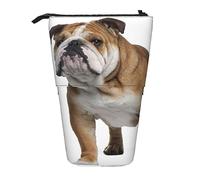 Oudrspo English-Bulldog Standing Pencil Case, Cute Pen Pouch, Telescopic Stationery Pouch Makeup Cosmetics Bag for Women Office