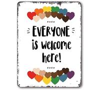 Oudrspo Everyone is Welcome Here Poster Classroom Metal Tin Sign Classroom Decor Rainbow Kindness Counselor Diversity Pride Inclusion Wall Decoration Plaque 12X16 Inch