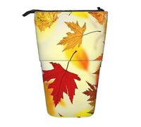 Oudrspo Fall Falling Leaves Standing Pencil Case, Cute Pen Pouch, Telescopic Stationery Pouch Makeup Cosmetics Bag for Women Office