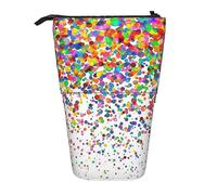 Oudrspo Falling Confetti Standing Pencil Case, Cute Pen Pouch, Telescopic Stationery Pouch Makeup Cosmetics Bag for Women Office