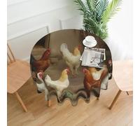 Oudrspo Farm Chickens Round Table Cloth 60in, Washable Polyester Tablecloth, Wipeable Cloth Table Cover, Water Resistant Spill Proof Decor Tablecloths for Kitchen, Dining Table, Party