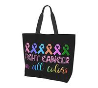 Oudrspo Fight Cancer In All Color Fight Cancer Awareness Ribbons Tote Bag Ladies Cute Shopping Bag Large Capacity Shoulder Bag Work Fit Fashion Handbag Organizer