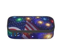 Oudrspo Firework American Flag 4th of July Printed Durable Pencil Pouch Stationery Case with Zipper Compartment Large Capacity Portable Pencil Case