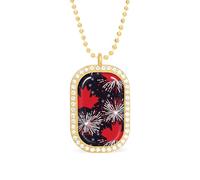 Oudrspo Fireworks Canada Flag Shiny Square White Diamond Necklace for Women Diamond Pendant Jewelry Chain Gift