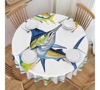 Oudrspo Fish Art Print Round Tablecloth - 60 Inch, Water Resistant Washable Polyester Table Cloth for Buffet Table, Holiday Party, Dinner, Wedding