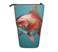 Oudrspo Fish on Turquoise Background Standing Pencil Case, Cute Pen Pouch, Telescopic Stationery Pouch Makeup Cosmetics Bag for Women Office, Black, One Size