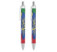 Oudrspo Flag of Ethiopia And U.S.A Ballpoint Retractable Pen 0.5mm Smooth Writing Black Ink Ball Point Note Taking Accessories For Office 2 PCS