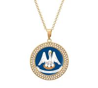 Oudrspo Flag of Louisiana U.S.A. Pendant Necklace for Women Diamond Necklaces Circle