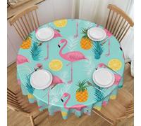 Oudrspo Flamingo Print Round Tablecloth - 60 Inch, Water Resistant Washable Polyester Table Cloth for Buffet Table, Holiday Party, Dinner, Wedding