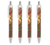 Oudrspo Floral Pig Ballpoint Pen Retractable Writing Smooth Black Ink Ball Point Pens Office Supplies 4 PCS