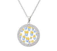 Oudrspo French Fries Blue Box Pendant Necklace for Women Diamond Necklaces Circle